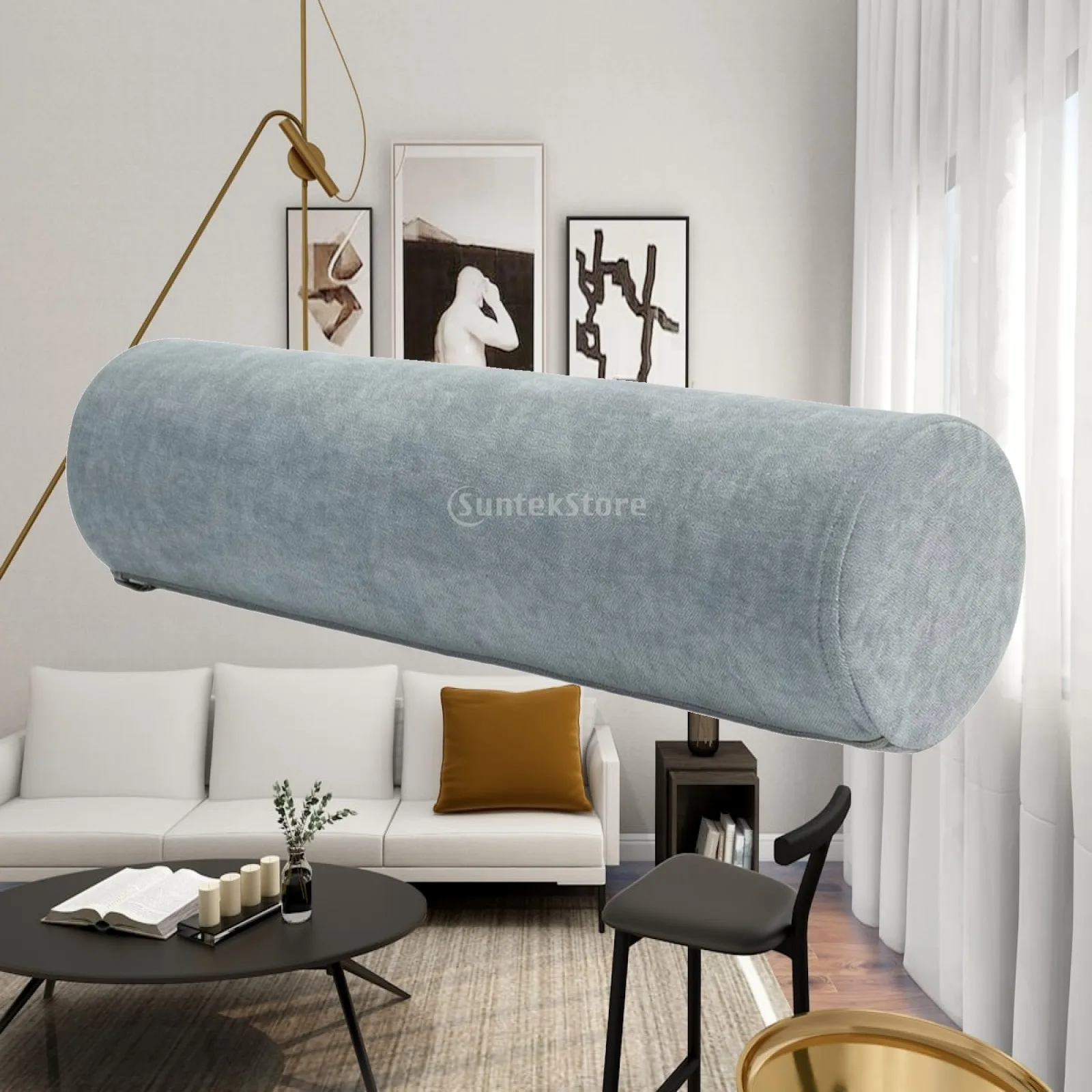 Comfortable Long Cylindrical Pillow for Knee Leg Waist Support Firm Dense Foam Bolster Cushion with Chenille Cover for Home
