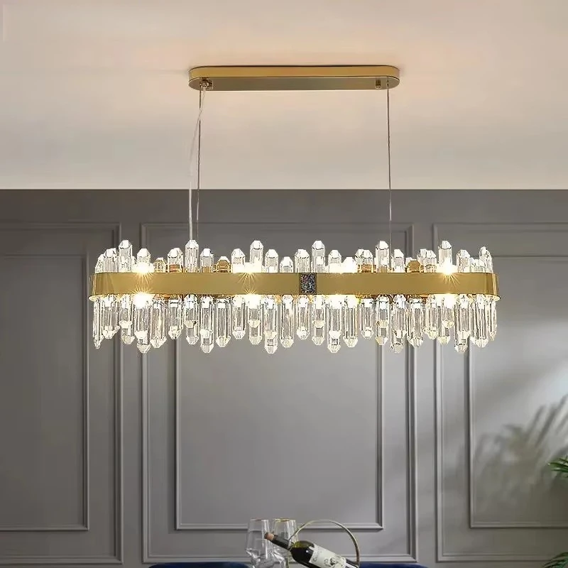 New Rectangular Chandelier Kitchen Island Home Decor Dining Room Luxury Crystal Led Lamp Living Room Golden Interior Lighting