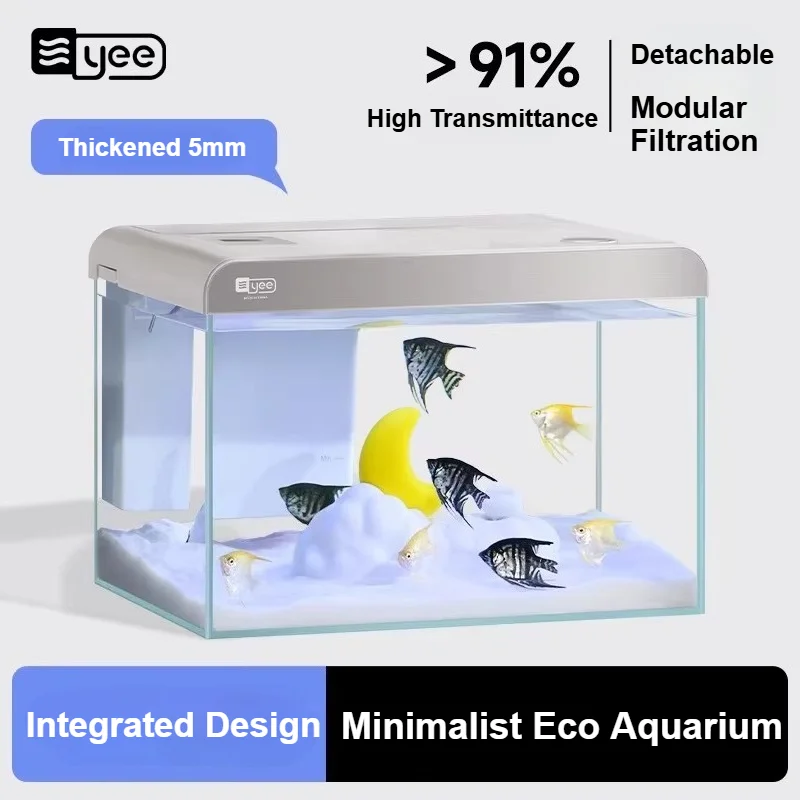 

Настольный аквариум Yee Ultra Clear Glass с самоциркулирующей экосистемой для дома, офиса, гостиной, для коралловых рифов и рыбок