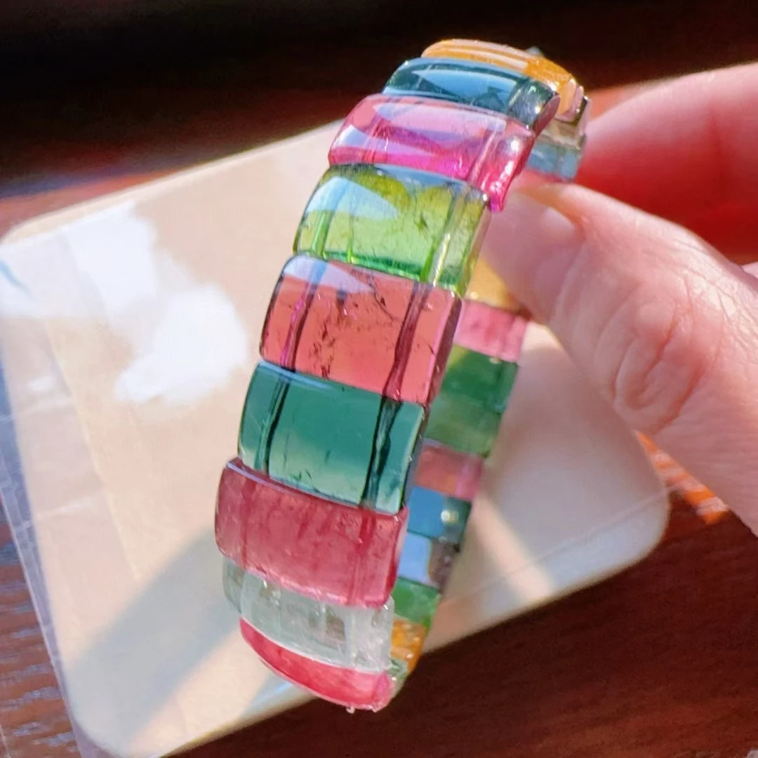 

Natural Red Tourmaline Clear Rectangle Beads Bracelet 13.4/8/4.3mm Red Blue Tourmaline Women Men Jewelry AAAAAAA