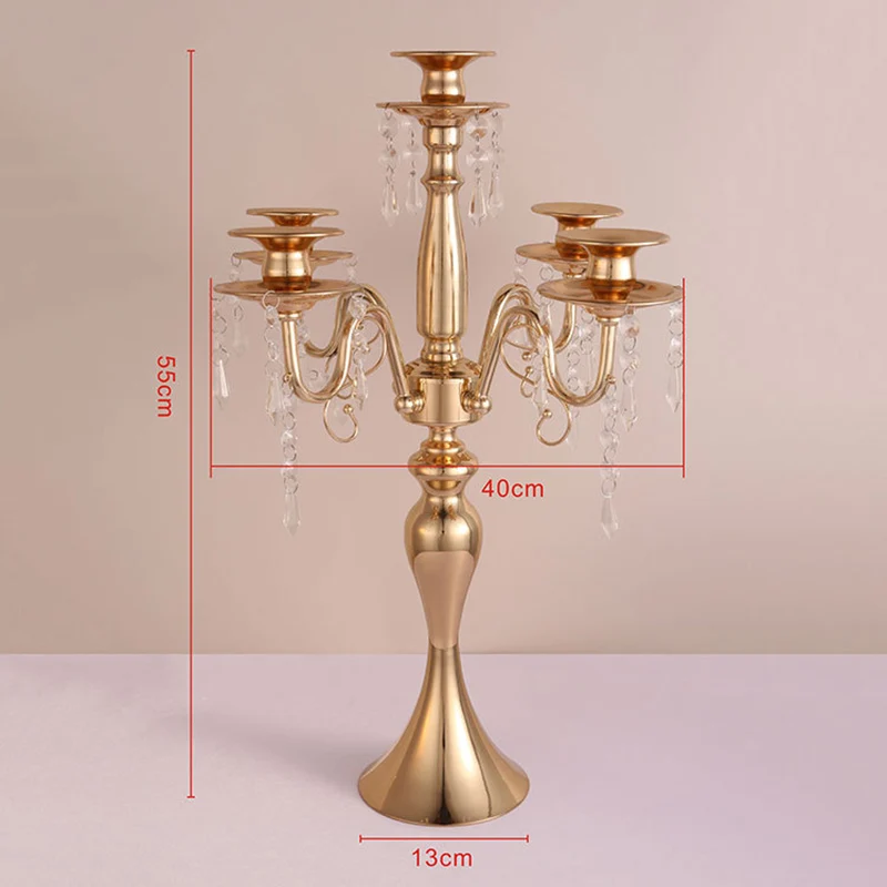 Hot Sale 5Arms Golden Candelabra Metal Centerpieces Candle Stand Wedding Event Decorations