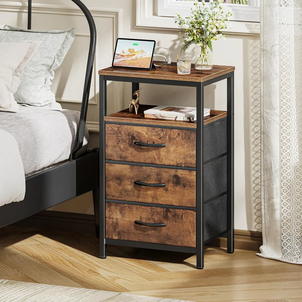 

The bedside table is rechargeable, with fabric drawers, USB ports and sockets, and can be used in the bedroom