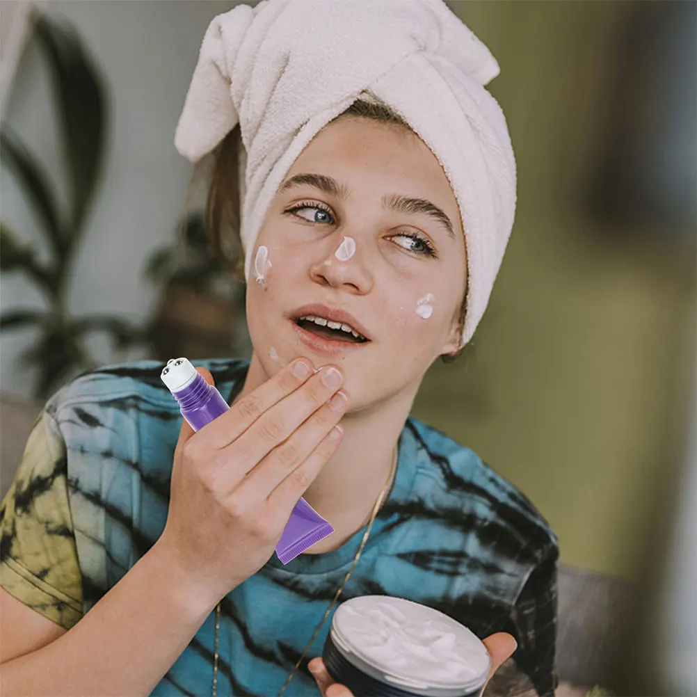 

4pcs 20G Refillable Eye Cream Squeeze Tubes Roller Ball Empty Container For Travel Portable Gel Serum Violet Skincare Tool