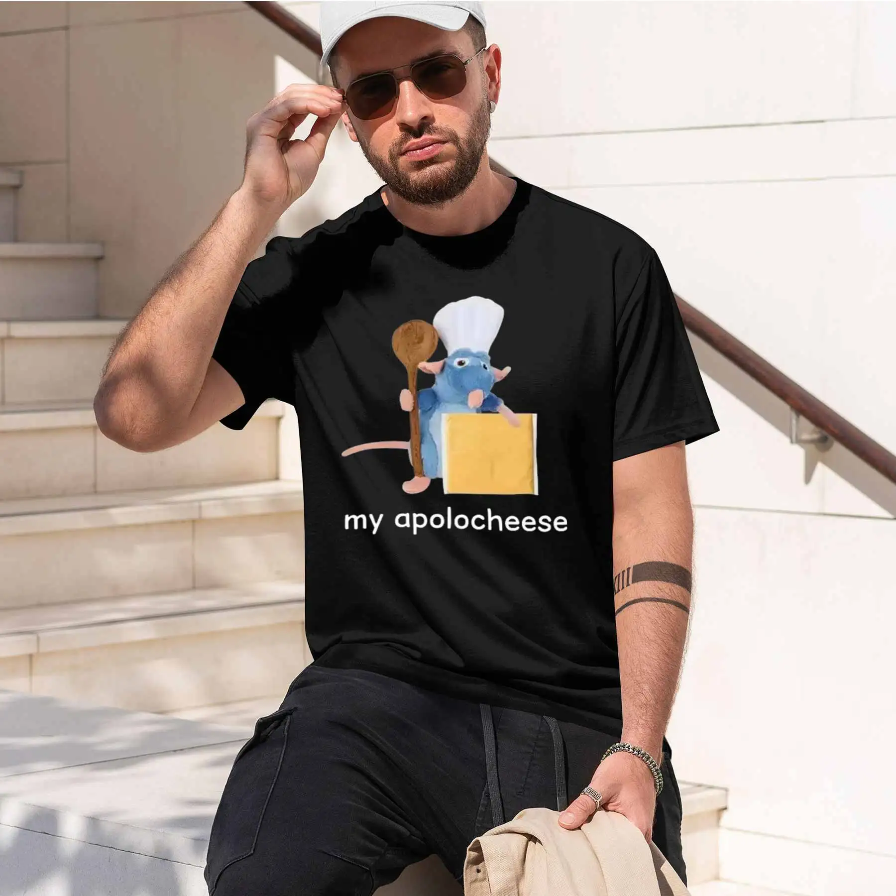 2026 new printed T-shirtMen's Ratatouille Themed Printed T-shirts Cute Chef Mouse Cheese Pattern Casual Loose Short-sleeve Top