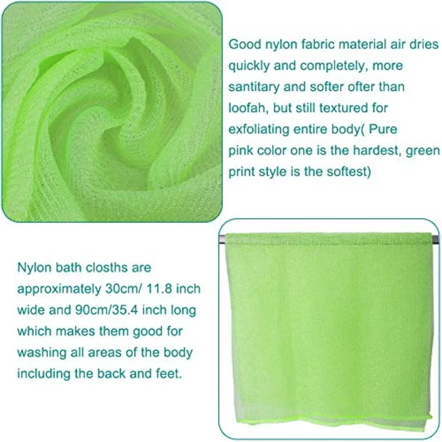 6枚入り 角質除去ナイロンバスクロス タオル 35インチ（90cm） 美肌ケアとマッサージ用 毎日の入浴ルーチンに最適