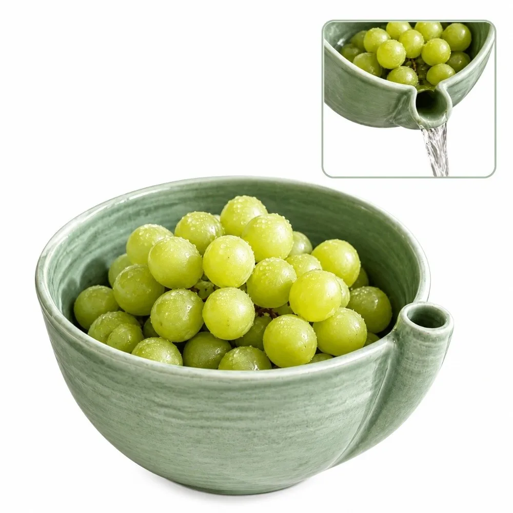 Convenient Exquisite Berry Colander Bowl Drain Holes Ceramic Self Rinsing Fruit Colander Ceramic Washing Strainer Small Produce
