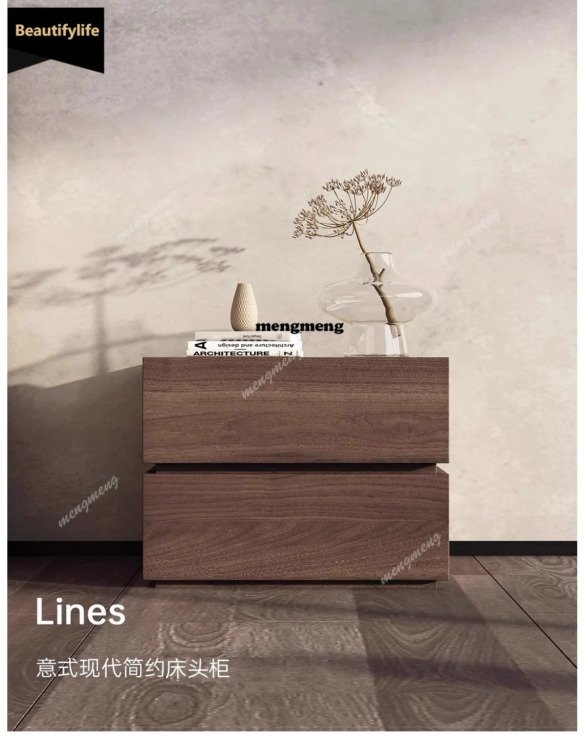 

Скандинавский ретро, итальянский минималистский североамериканский черный орех, прикроватная тумбочка из цельного дерева, простая маленькая спальня D80