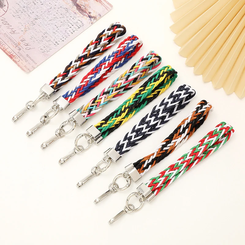 Colorful Weaving Keychain Bag Backpack Phone Case Pendant Hanging Rope Short Wrist Strap Bracelet Gift 25cm New