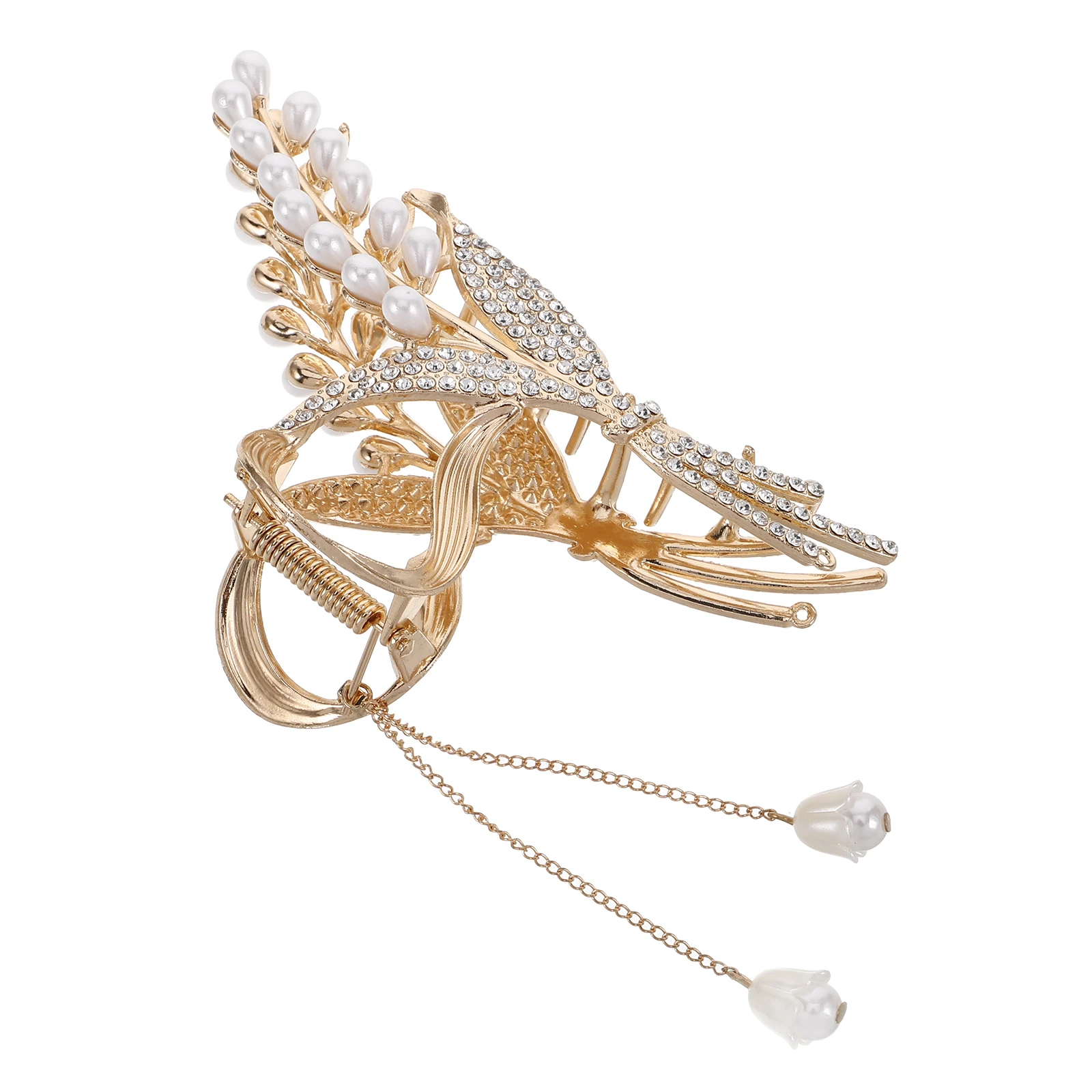 

Elegant Rhinestone Pearl Tassel Hair Claw Clips Non-Slip Floral Metal Ear Of Wheat Barrettes Cute Women Accessories Hair