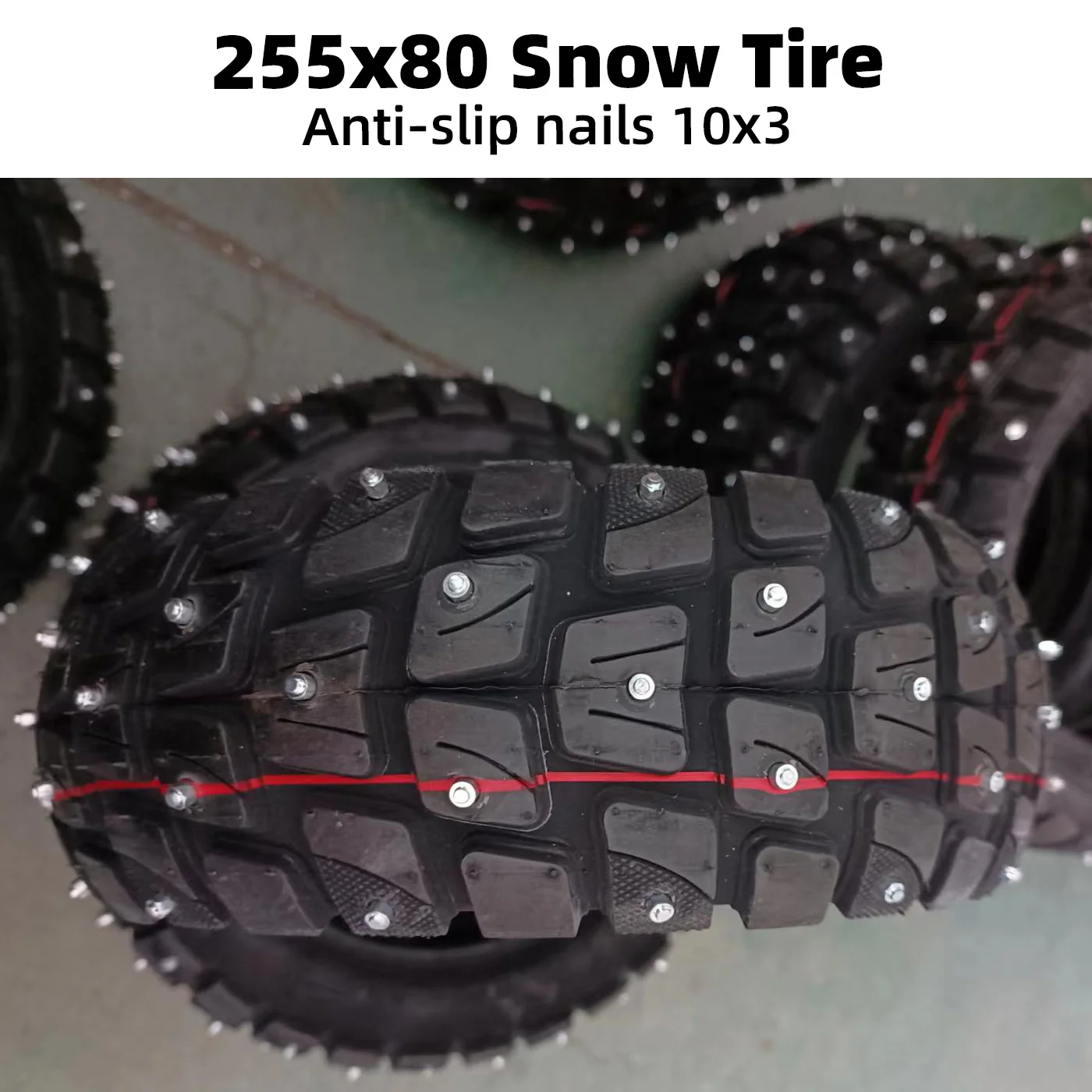 TUOVT 255x80 Anti-slip Snow Tire for Electric Scooters Motorcycle Electric Bike Off-road Tire Snow Tire Anti-slip Nails 10*3