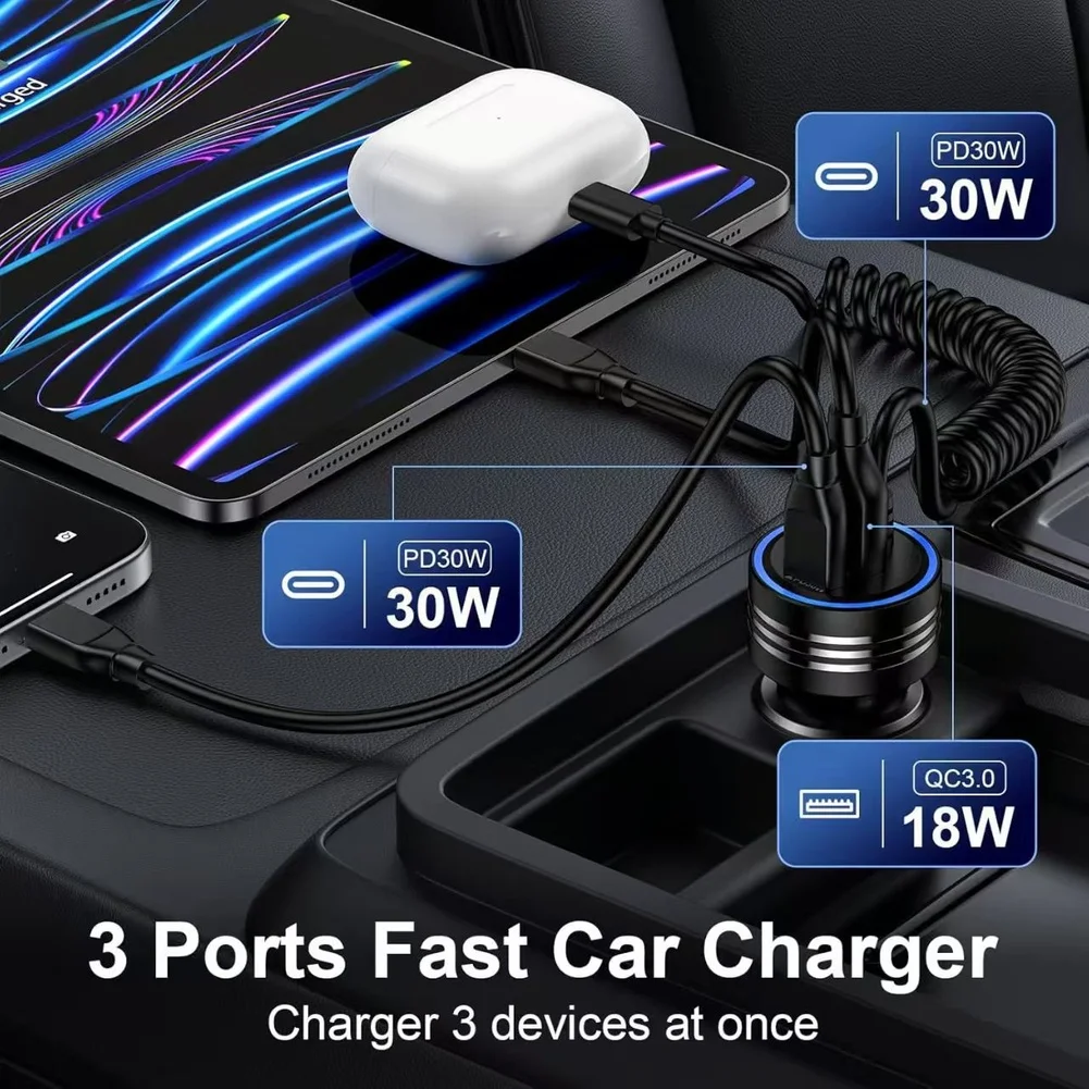 Fast Charging 78W USB C For Car Charger Triple Ports for 1224V For Cars Motorcycles Boats and Recreational Vehicles