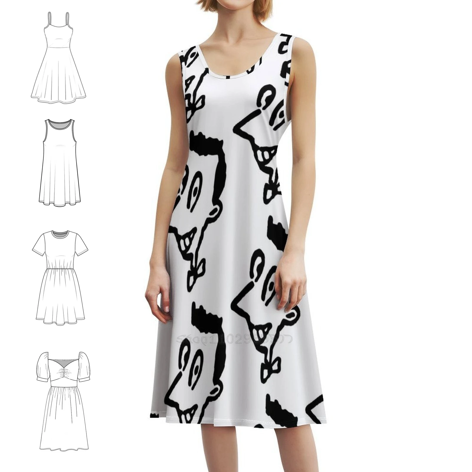 

Pee Wee Vintage Bohemian Dress Puff Sleeve Or Sleeveless Options For Women Dress Pee Wee Cartoon Womens Dresses