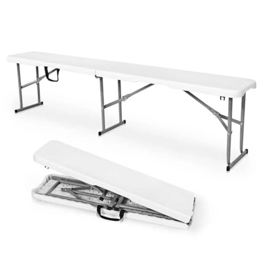 

Folding Bench 6 Foot, Plastic Folding Bench Seat Portable Foldable Picnic Party Camping Dining Seat, White Garden Multipurpose