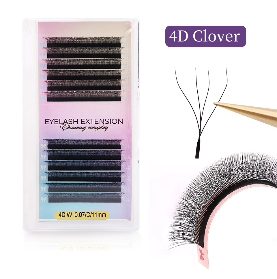 NEU Braune 3D Fairy Wimpernverlängerung, Braune 4D W-förmige Wimpern, Vorgefertigte Fächerwimpern, 5D Kleeblatt-Wimpern, Handgewebte 3D Spike Kleeblatt-Wimpern – Detail 25