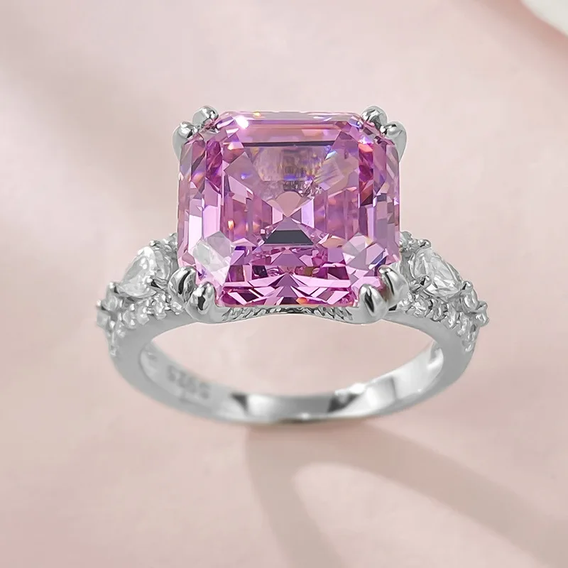 2023 New 925 Silver High Carbon Diamond Ring 11 * 11 Cherry Blossom Pink Luxury European and American Style