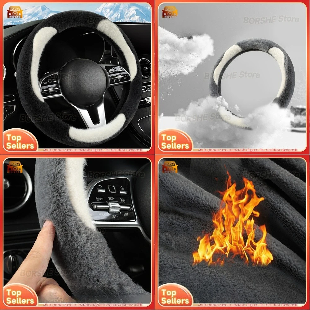 

2026 Universal Car Steering Wheel Cover for Winter Soft Plush Warm Heated Steering Wheel Protector Suitable for Round and D Type