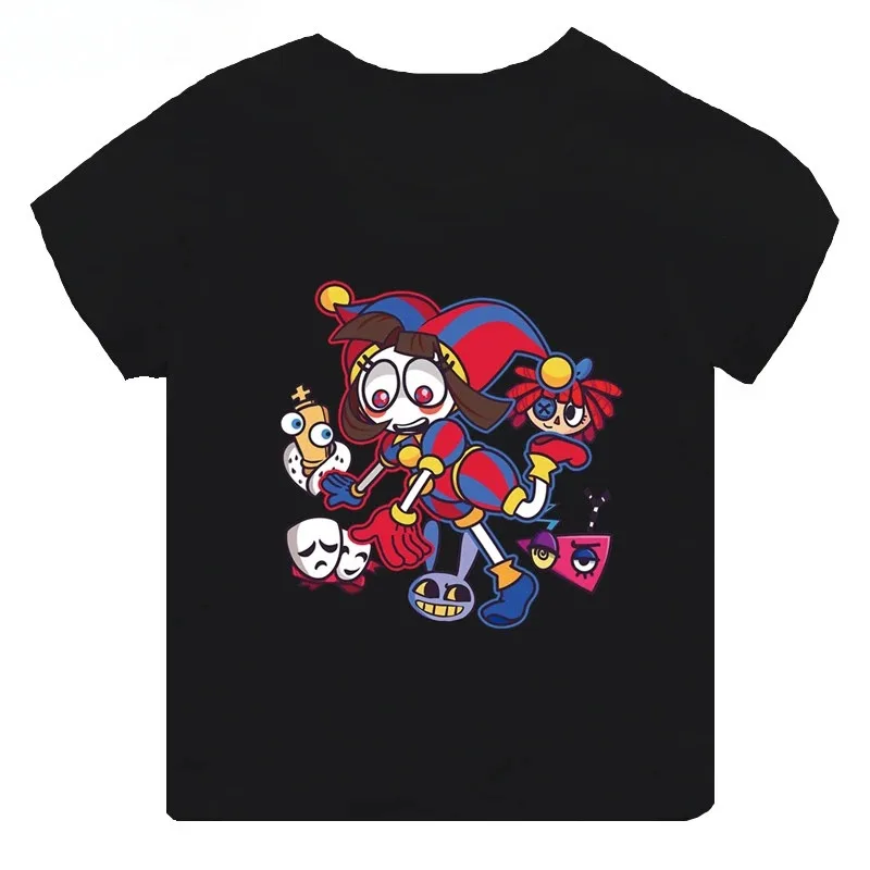 Camisetas casuais de algodão de alta qualidade para meninos e meninas, camisetas fofas de manga curta com estampa digital de circo para meninas, tops infantis