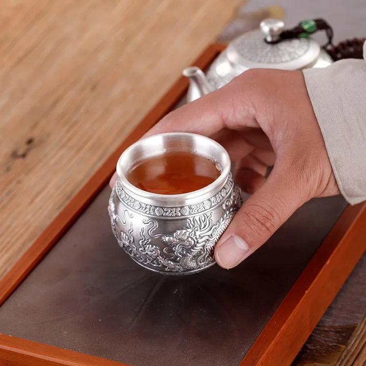 Silver Cup 999 Sterling Silver Master Cup Handmade Double Insulated Kung Fu Tea Cup