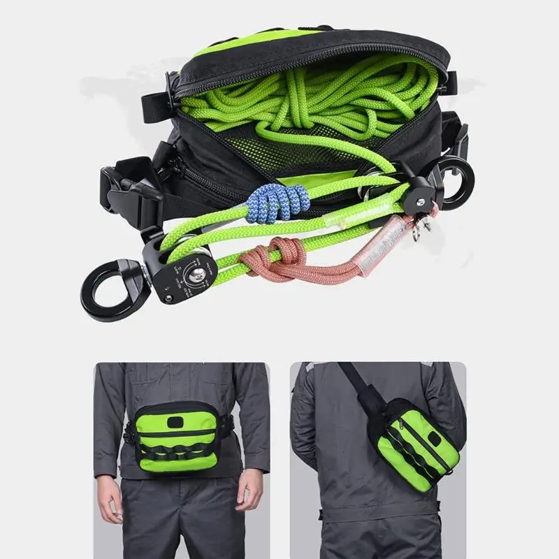 652F سبائك الألومنيوم مجموعة حبل نايلون بكرة مزدوجة لتسلق الجبال دائم