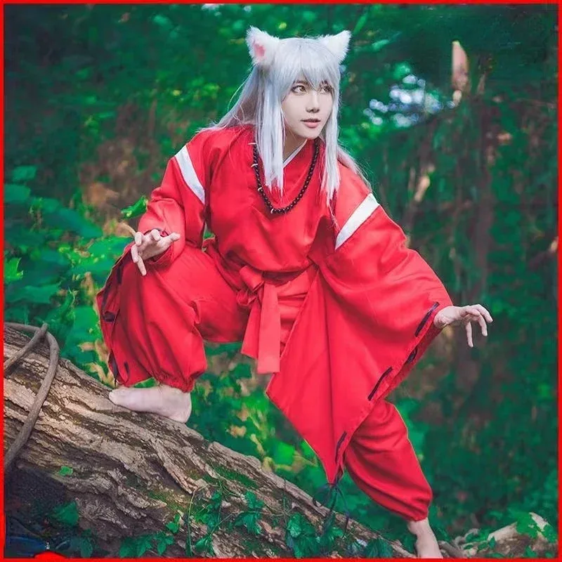 

Anime Inuyasha Cosplay Costumes Kimono Halloween Costumes for Men Role Playing Clothing Suit Wig Party Red Uniform Full Set