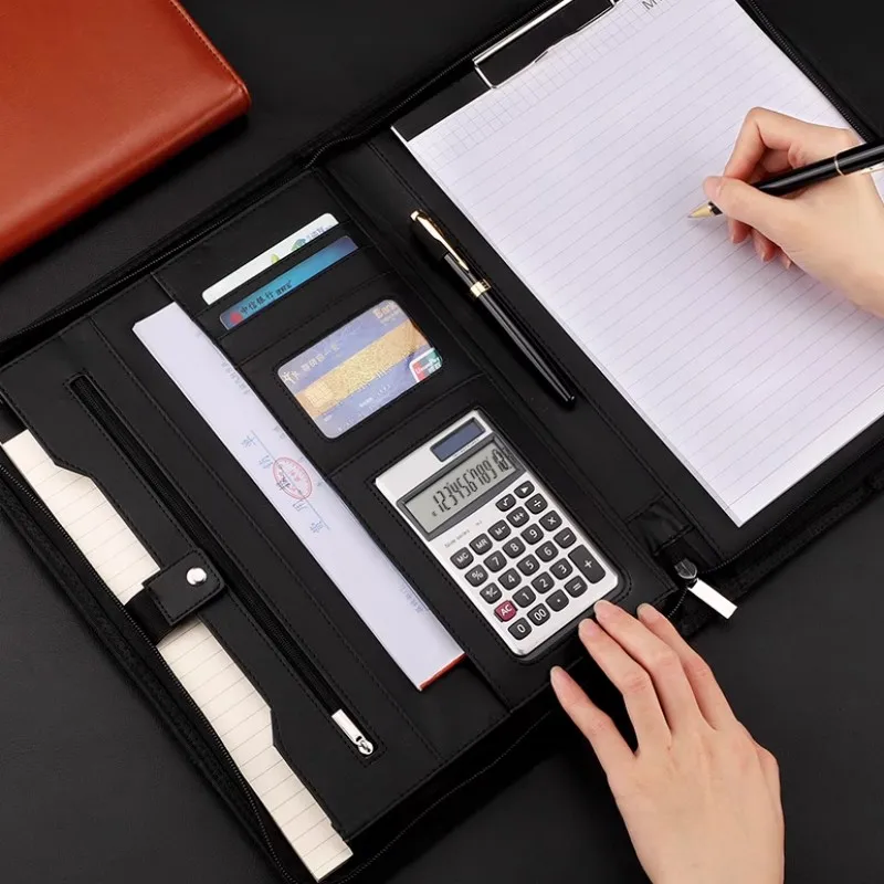 A4 Folder Office Supplies File Splint Multi-functional Leather Folder Business Large Document Clip Zipper