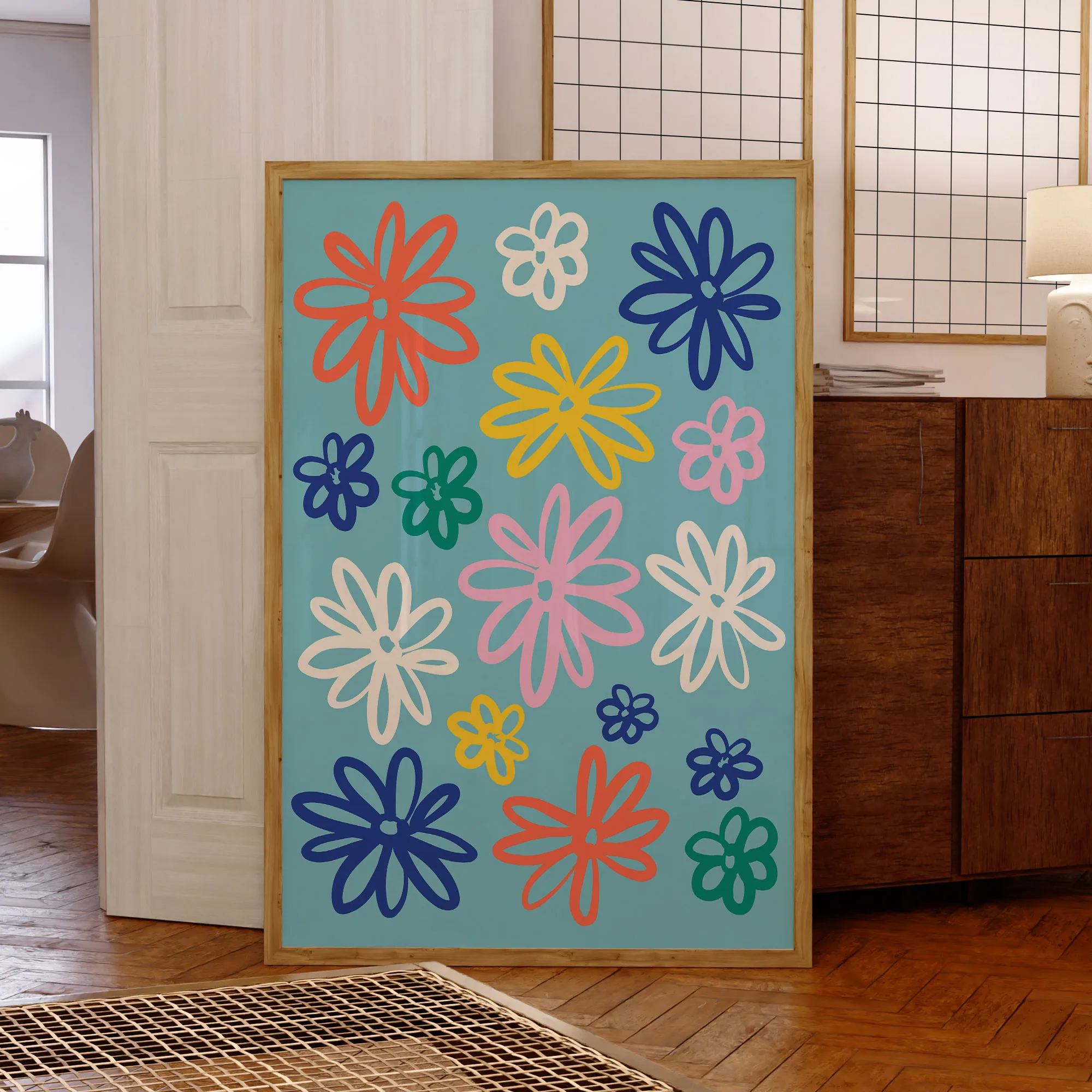 Modern Colorful Retro Daisy Flower Vibrant Floral Wall Art Prints Canvas Painting Poster Picture For Living Room Home Decor