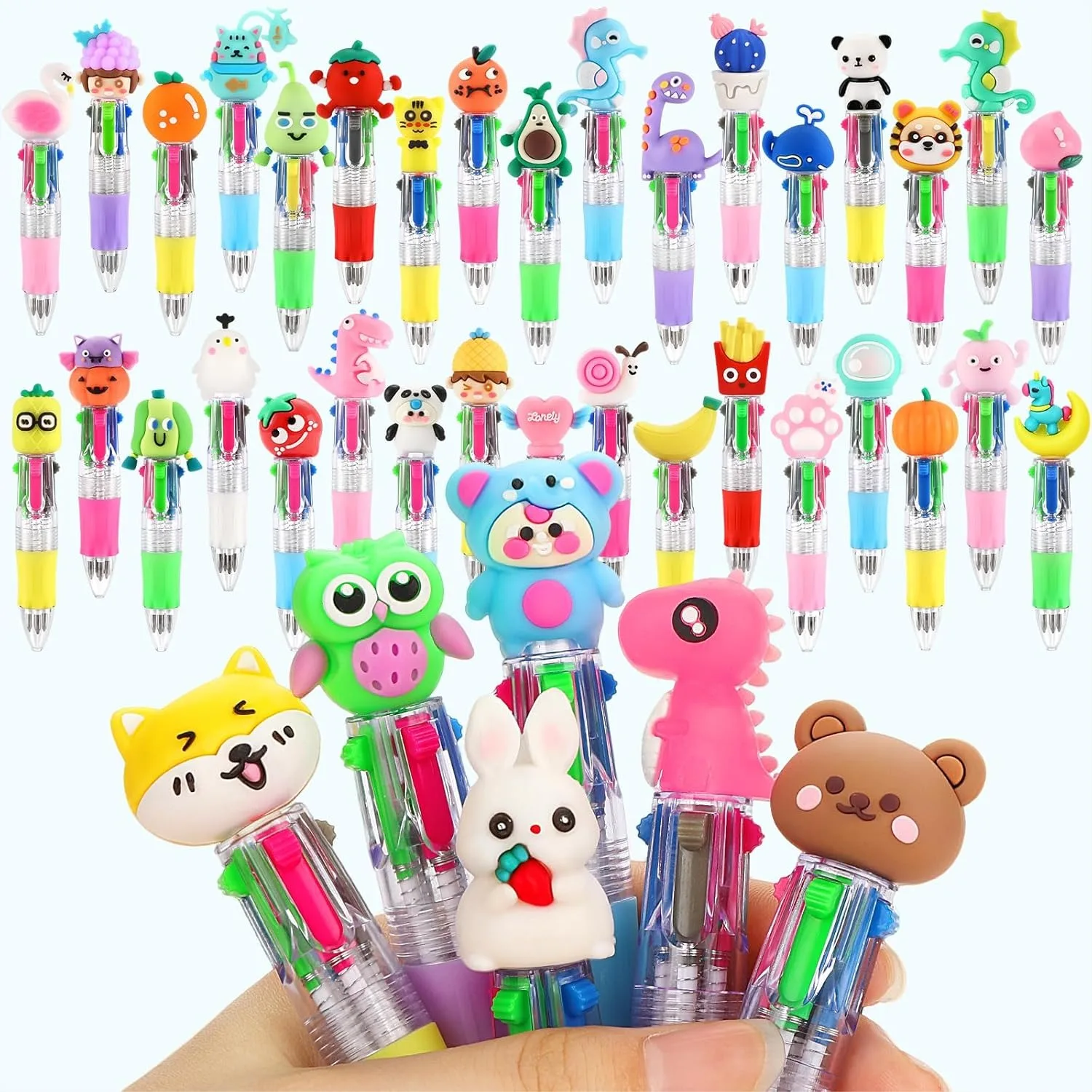 

40Pcs Multicolor Pen in One, 4-in-1 0.5mm Fine Point Cute Pens, Kawaii Ballpoint Pen for Party Favors Classroom Prizes Teacher