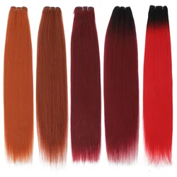 Bug Bone Straight Hair Bundles 30 Inch Long Synthetic Orange Brown 1B/Bug Hair Extensions 150g 200g Yaki Straight Hair Weaving