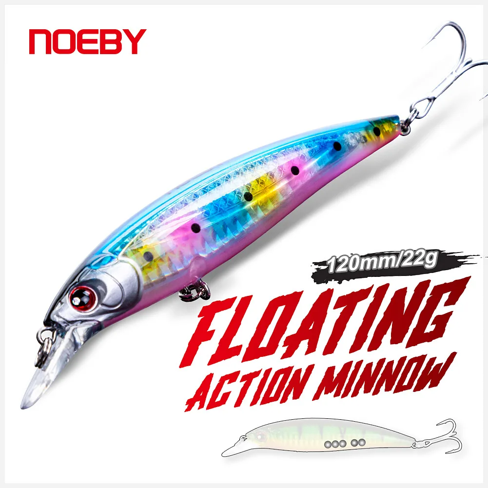 NOEBY Floating Minnow Fishing Lure100mm/13.6g 120mm/22g Long Casting Jerkbait Artificial Hard Bait Wobblers Depth 0-1.2m/0-1.5m