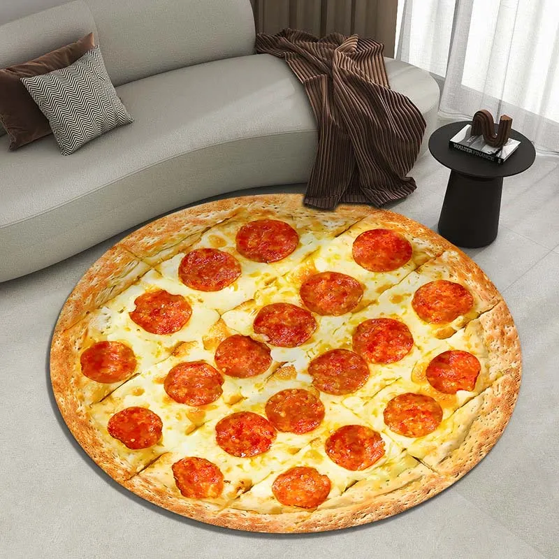 Gourmet Pizza Print Round Carpet, Suitable for Living Room Bedroom Carpet, Flannel Non-slip Carpet, Sofa Chair Creative Door Mat