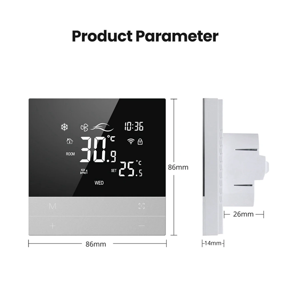 ABGN Tuya Wifi Smart Thermostat Switch Pemanasan Keren 3 Kecepatan Fan Coil Unit Pengontrol Suhu Suara