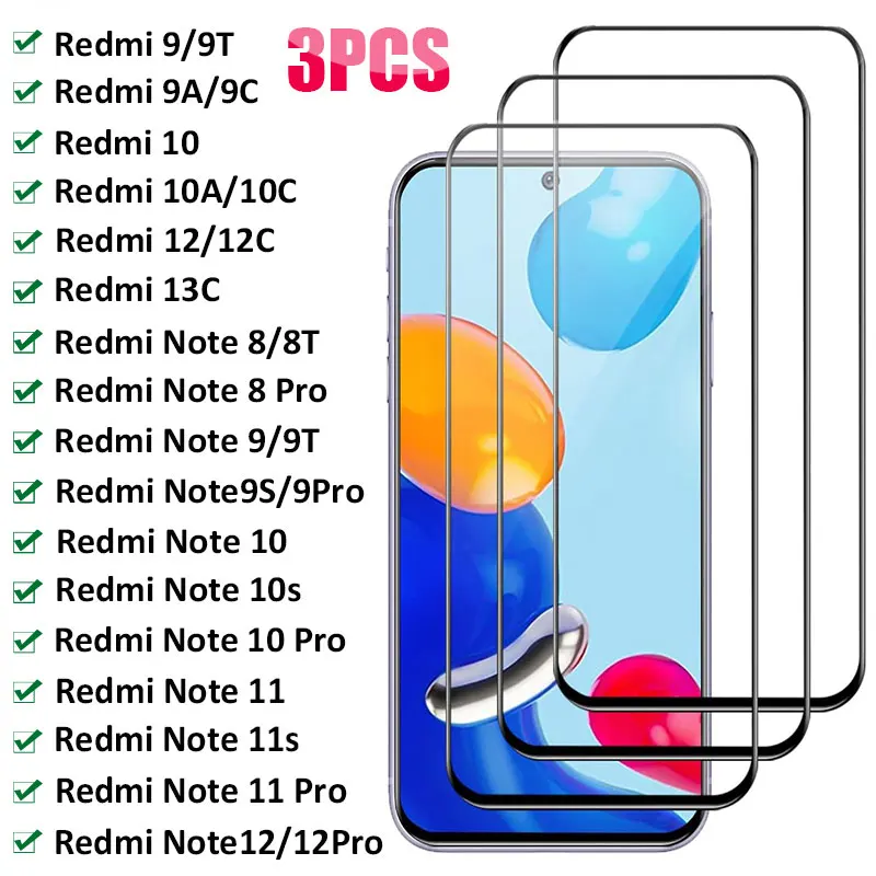 

Закаленное стекло для Xiaomi Redmi 9 9T 9C 9A 10 12 13C 8 8A, Защитное стекло для Redmi Note 12, 11, 10, 9S, 8 Pro, 10S, 9T, 8T, 3 шт.