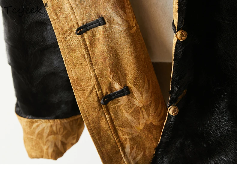 Tcyeek Real Mink Fur Coat Women Winter Clothes Patchwork Mink Womens Coat Warm Real Fur New in Coats Vinatge Fourrure Femme