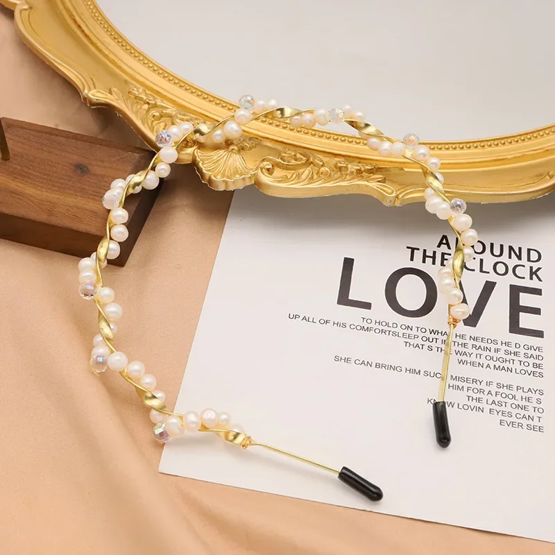 

Новый стиль: Роскошная повязка для волос из натурального пресноводного жемчуга ручной работы для девочек и женщин, аксессуар для волос