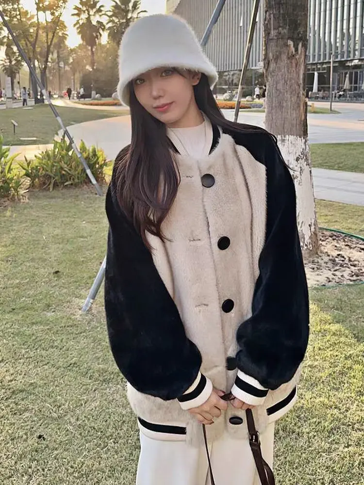 

Утепленная женская бейсбольная куртка больших размеров с длинными рукавами, осенне-зимняя верхняя одежда в корейском стиле, однотонная, в университетском стиле