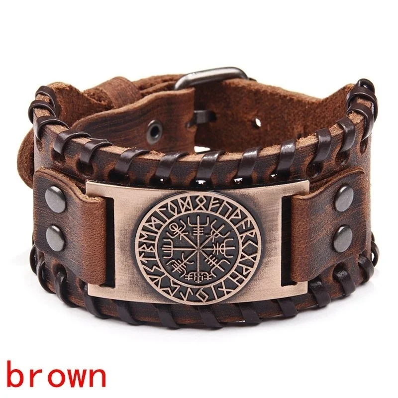 Pulsera de cuero ancho Retro para hombre, pulsera de brújula pirata, joyería celta vikinga, accesorios de pulsera, regalos de fiesta, nuevo