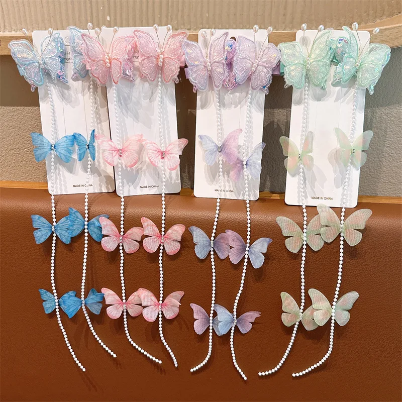 Kinder Schmetterling Scrunchie Haargummi Mädchen Perlen Zopf Kette Niedliche Kinder Haarschmuck Kinder Haarband Geschenk für Kindertag