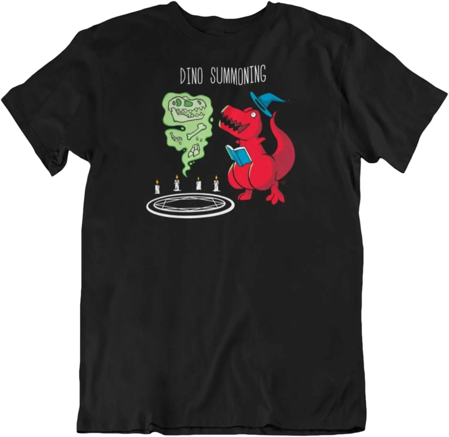 Dino Summoning Dino Ghost & Witch Adult Short Sleeve T Shirt Dinosaur Vintage Style Graphic Tees