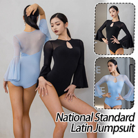 Women's National Standard Latin Jumpsuit Training Leotard Dance Long Sleeve Bodysuit New Latin Dancing Performance Costumes