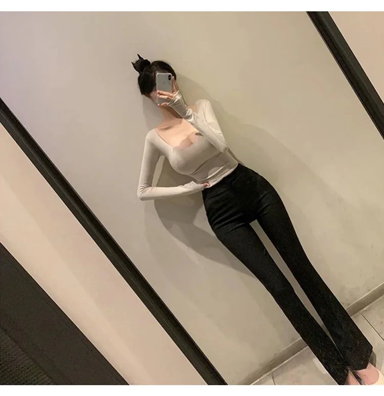 Koreanisches Sommer-T-Shirt für Damen, schmal geschnitten, mit Rundhalsausschnitt, einfarbig, lässig, schlicht, sexy, durchsichtig, kurzärmelig, Oberteil für Frauen – Detail 8