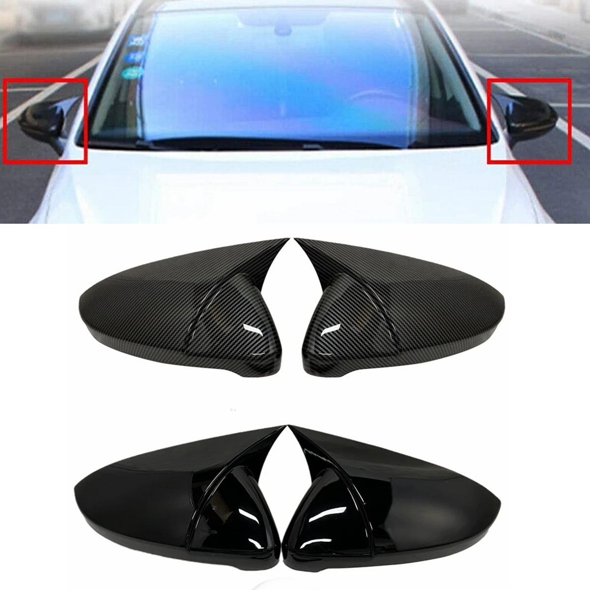 

For VW Golf MK7 MK7.5 GTI GTD R 2014-2019 2Pcs Side RearView Mirrors Cover Caps Mirror Case Gloss Black Carbon Fiber Look