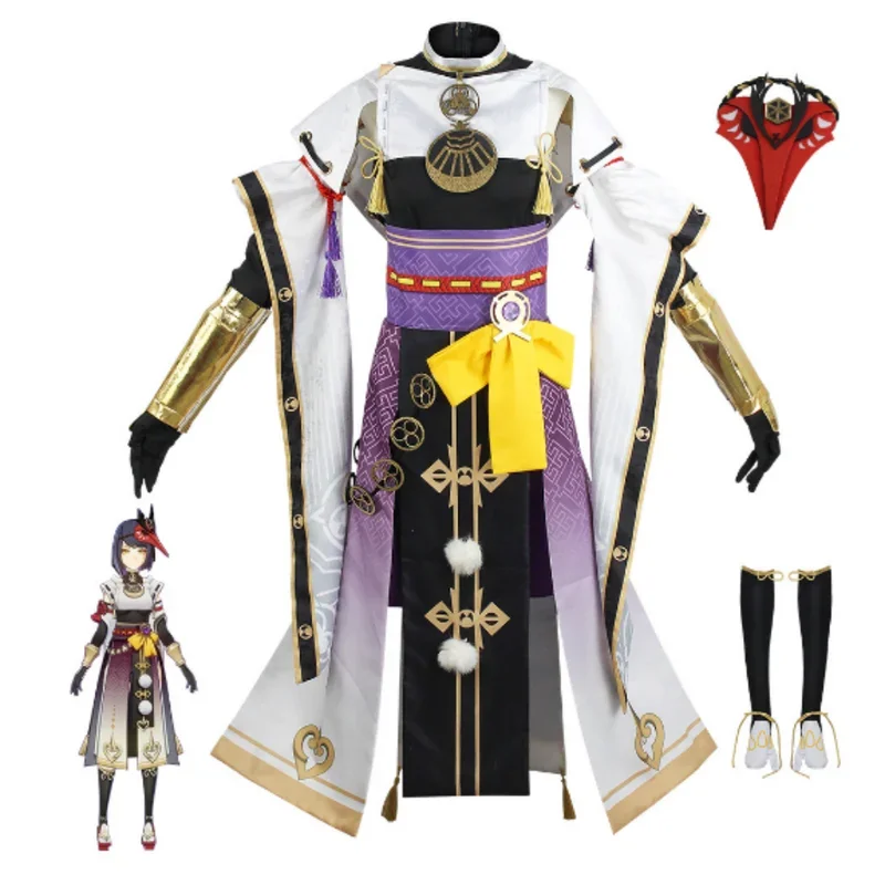 Disfraz de cosplay genshinimpact Kujo Sara para mujer, máscara, vestido, peluca, zapatos, conjunto completo, Inazuma, fiesta de Halloween, traje de juego de rol