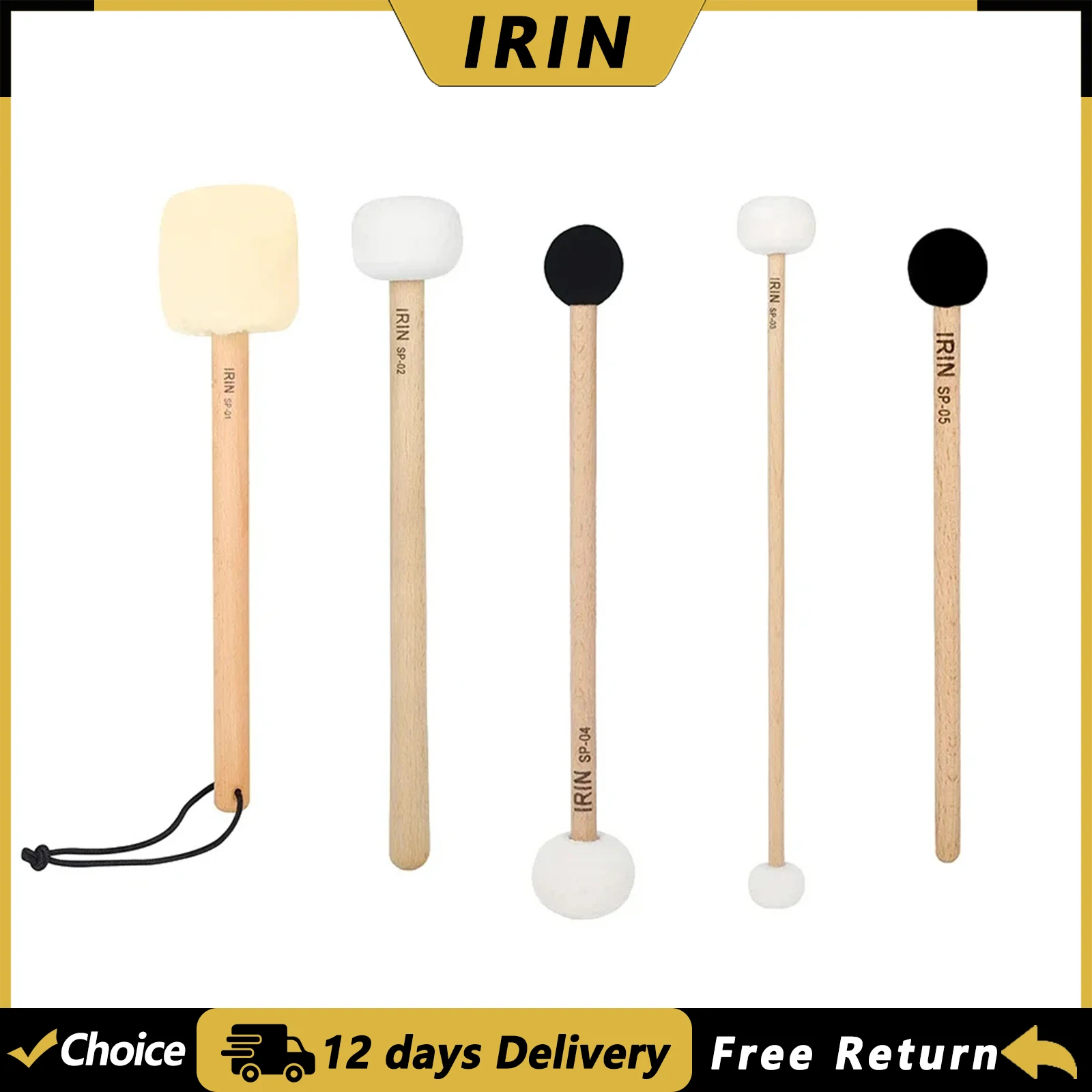 Baquetas IRIN, baquetas de lengua de acero, Marimba, mazo de Piano de madera, cabeza de lana, Material de madera de haya, accesorios de piezas de percusión