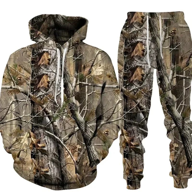 Hoodie Sweatshirt 3D Animal Hunting Print Camouflage Two Piece Set Unisex Sports Clothing Tracksuit for Men and Women Casual