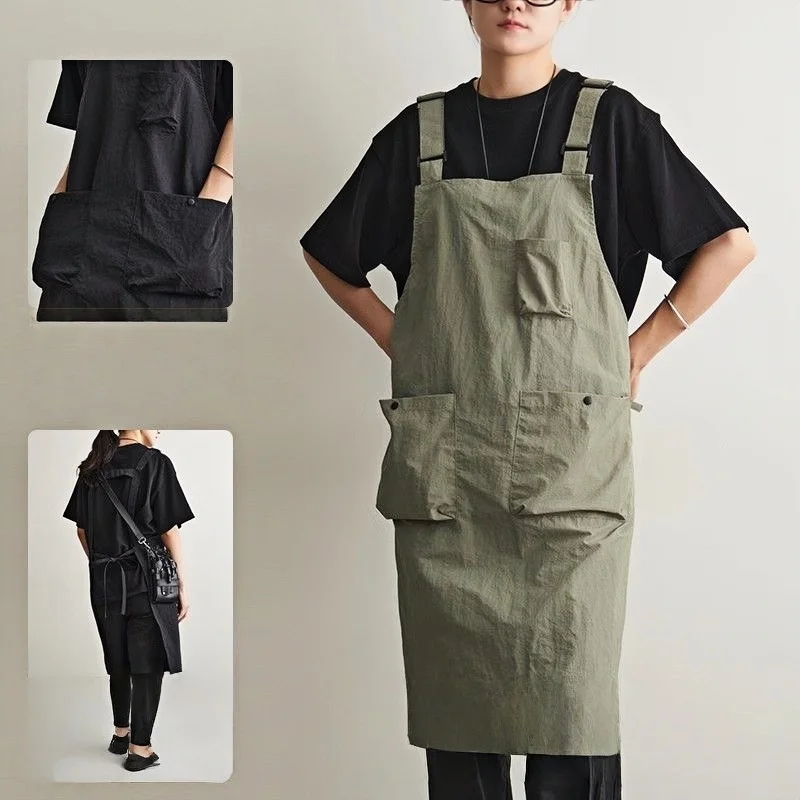 Anti Dirty Oil Long Vest Waterproof Kitchen Apron With Pockets Women's Painting Cooking Working Pinafore Nail Salon Beauty Apron