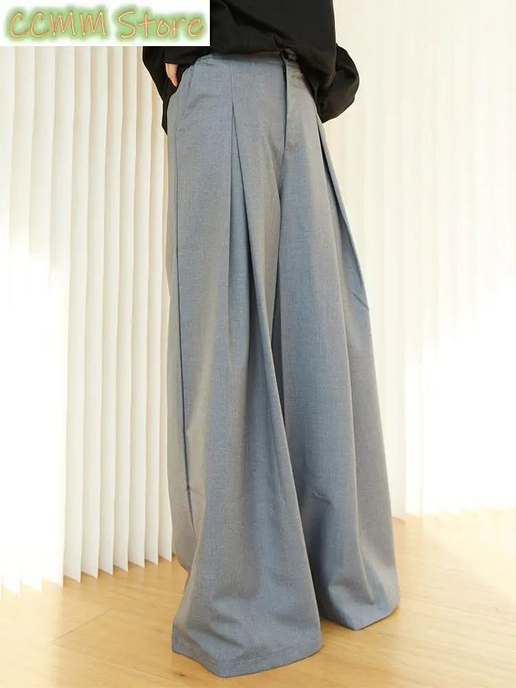 High Waist Black Pleated Long Wide Leg Casual Pants New Loose Fit Trousers Women Fashion Tide Spring Autumn