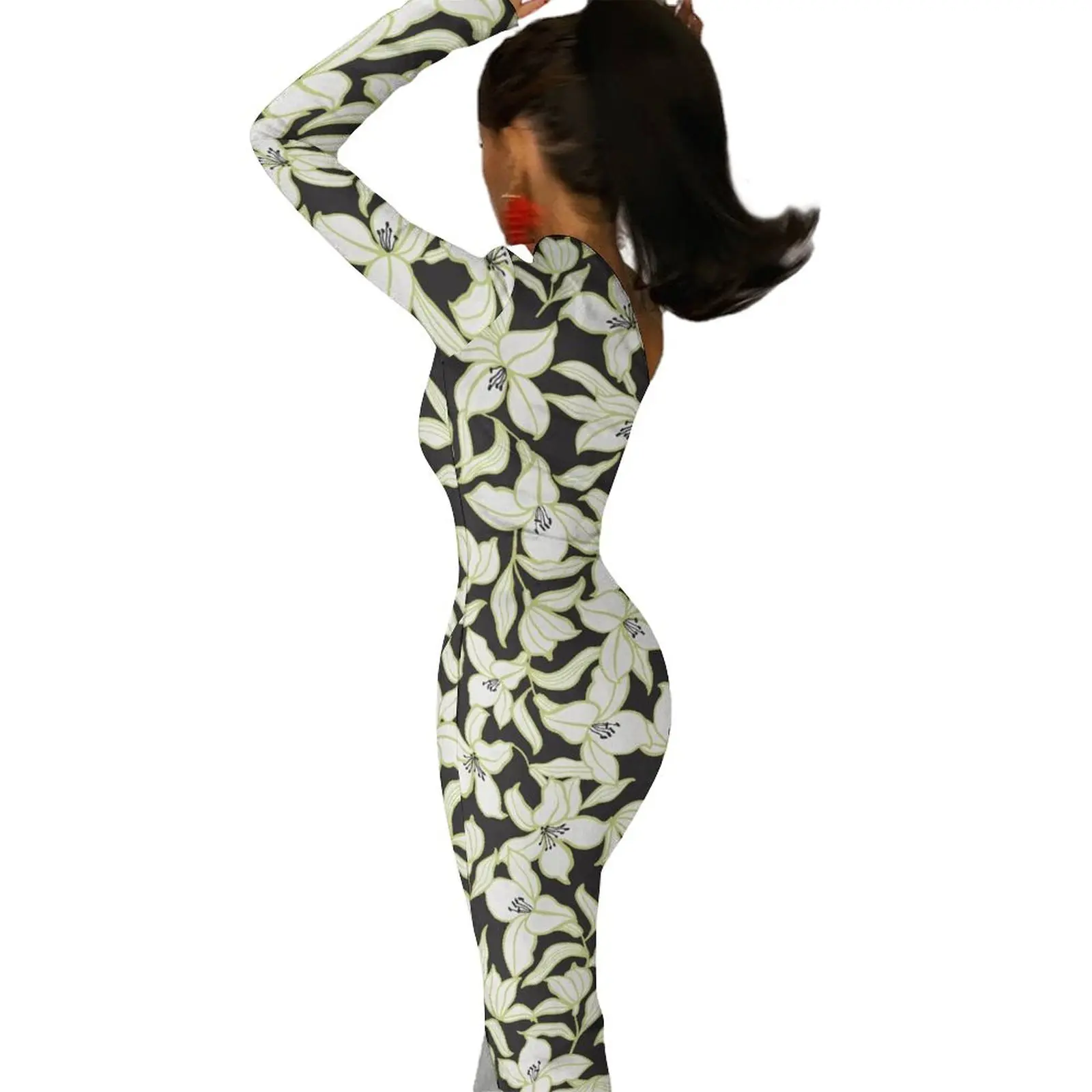 Elegancka kwiecista obcisła sukienka Kobiece kwiaty Drukuj Kawaii Maxi Sukienka Jedno ramię Party Niestandardowe sukienki Prezent urodzinowy