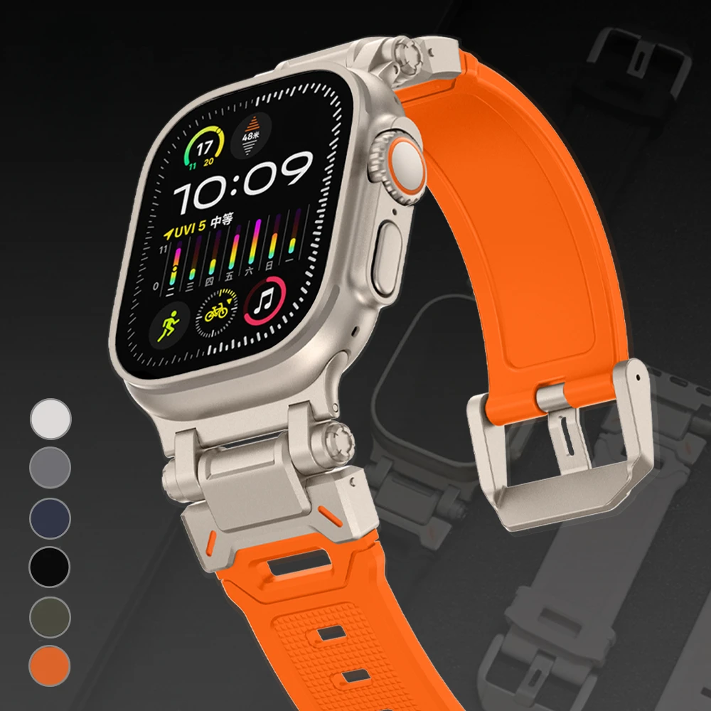 Titanium Orange Rubber Strap for Apple Watch Ultra 2 49mm Band 45mm 42 44mm Silicone Bracelet for iWatch Series 9 8 7 6 5 3 4 se