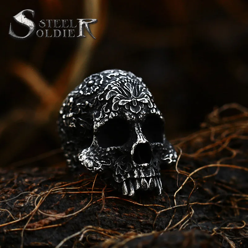 Steel soldier punk cycle skull ring stainless steel smooth punk rock biker titanium steel gift jewelry for men