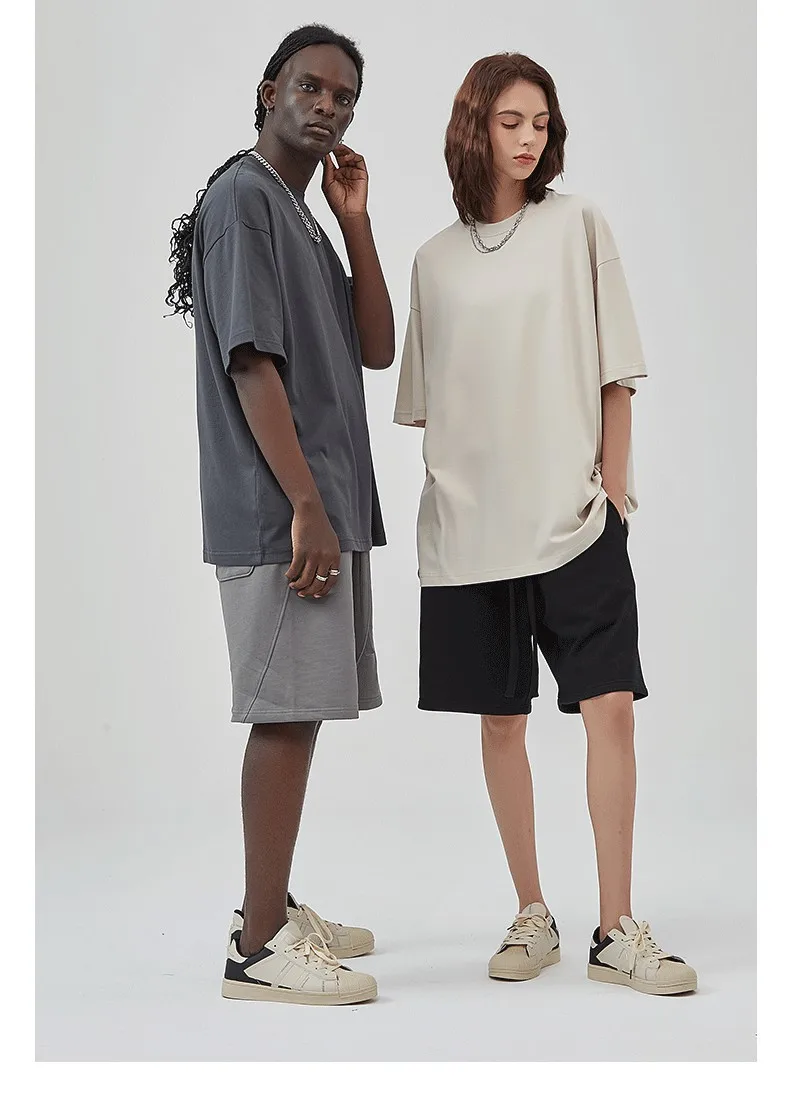 

2025 Summer New 230gsm Heavyweight T-Shirt, Solid Color Unisex Oversized Basic Tee 100% Cotton for Men Women Streetwear